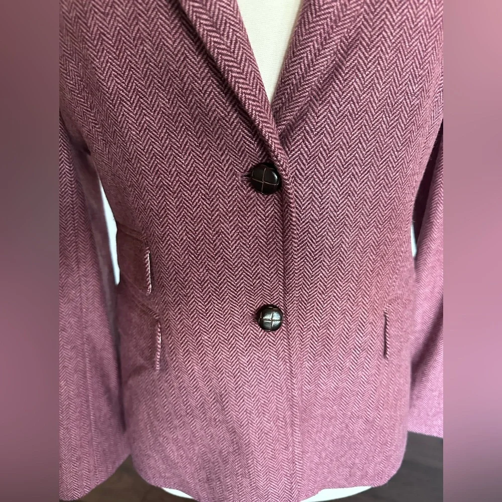 JCrew Factory Herringbone Wool Blazer w/Faux Suede Elbow Patch/Leather Buttons - Picture 2 of 11